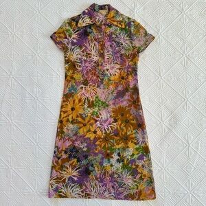 Ken Scott 70’s Vintage Hand Printed Psychedelic Floral Shirt Dress Size 10 (S)